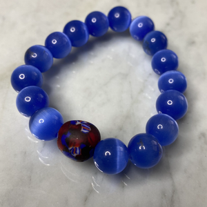 Deep Blue Cat Eye + Ghanaian Krobo Bead Women Bracelet